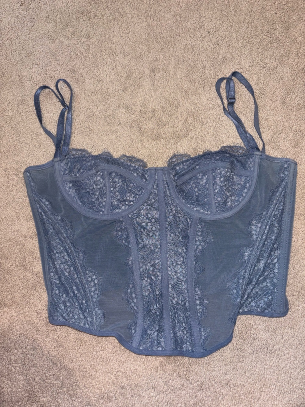 Lace Mesh Corset Top - Dusty Blue